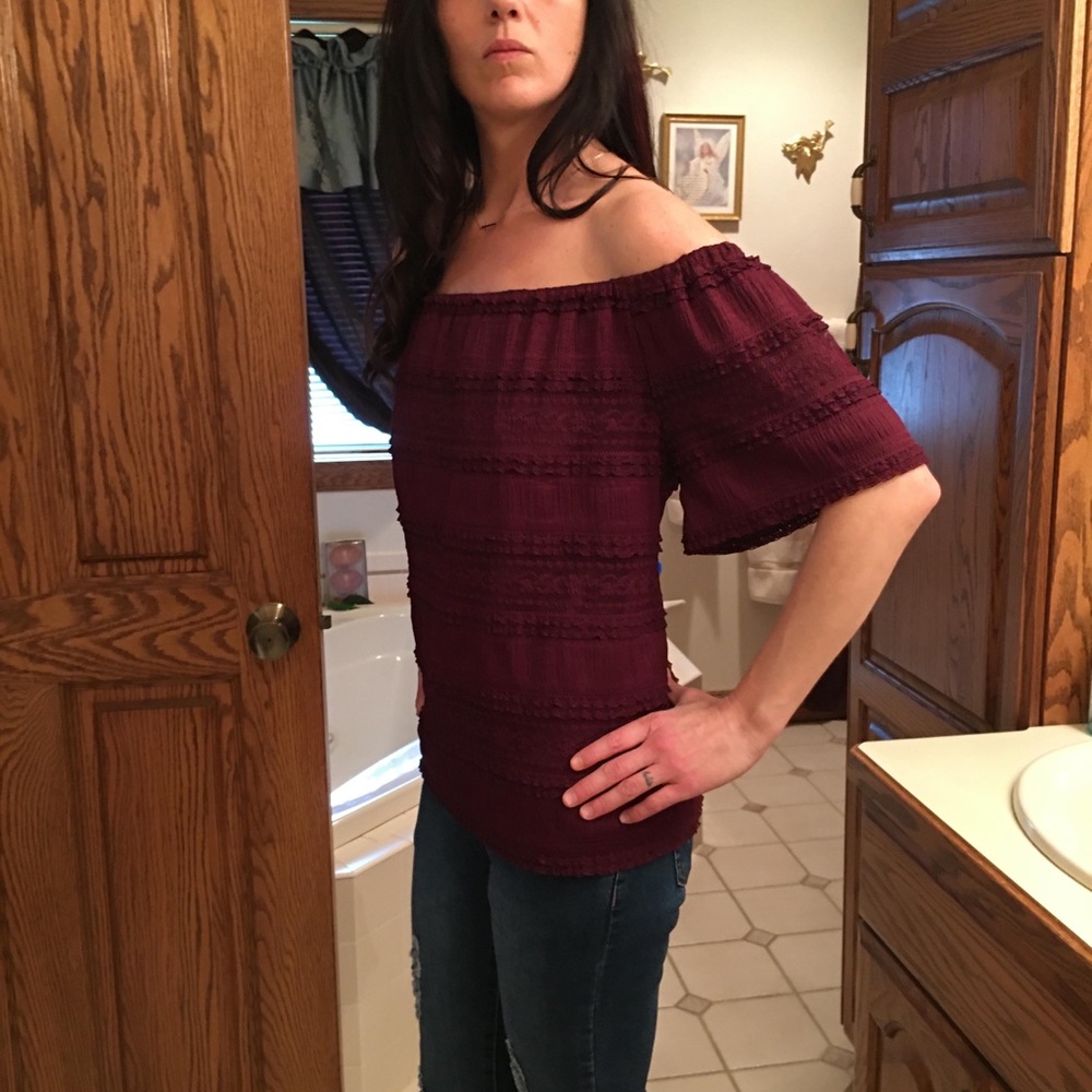 INC  Burgundy Off The Shoulder Top NWT XL